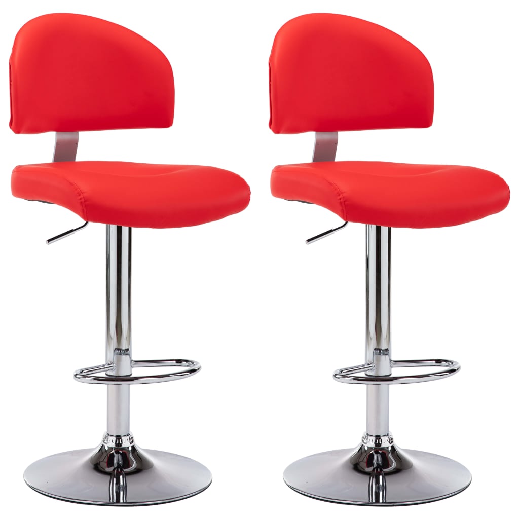 Set 2 scaune de bar, vidaXL, Piele ecologica/Otel, 43 x 47 x (98-119) cm, Rosu