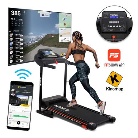 Banda de alergat electrica Orion RUN M100, bluetooth, inclinare manuala, pliabila, greutate maxima suportata 100kg