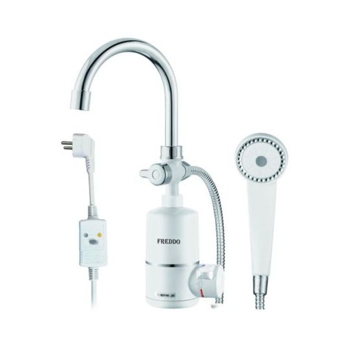 Robinet Instant Pentru Apa Calda, cu Furtun Flexibil Si Cap De Dus, montare Pe Chiuveta, Alb