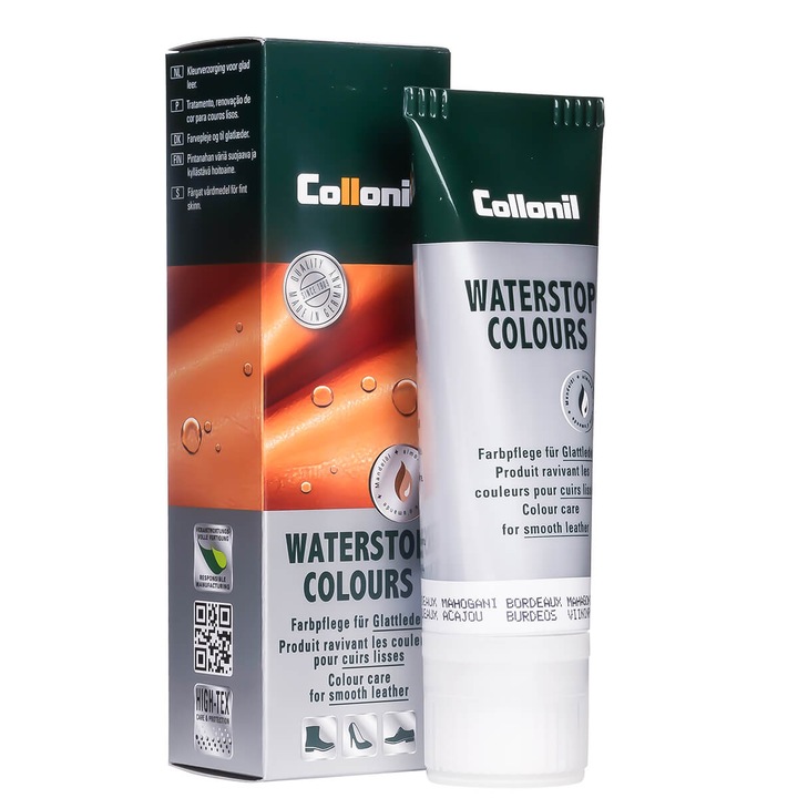 Crema de pantofi cu ulei de migdale Collonil Waterstop Colours, 75 ml, bordeaux mahogany
