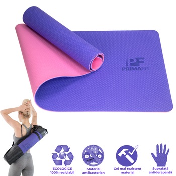 Saltea Ecologic Pentru Yoga Prima Fit, Fitness Si Exercitii Fizice, Pilates, Gimnastica Si Aerobic, 183cm * 61cm, 0,6cm, Husa De Transport, Antibacteriene, Hipoalergenice, Yoga Mat, Densitate Mare, Suprafata Antiderapanta, Violet Saltea Ecologic Pentru Yoga Prima Fit, Fitness Si Exercitii Fizice, Pilates, Gimnastica Si Aerobic, 183cm * 61cm, 0,6cm, Husa De Transport, Antibacteriene, Hipoalergenice, Yoga Mat, Densitate Mare, Suprafata Antiderapanta, Violet