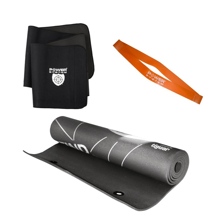 Set saltea fitness Tiguar 180 x 60 cm + centura de slabire + banda elastica nivel 1