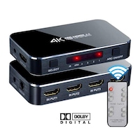 Switch HDMI 4 in 1 cu iesire HDMI si audio jack + SPDIF, cu telecomanda, HDR+ARC suporta 3D si UHD 4K, negru