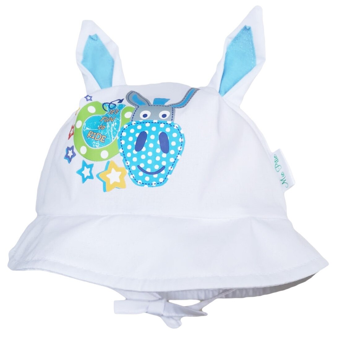 Palarie de vara Mic Pitic cu urechi si imprimeu cu magarus, Alb/ Bleu