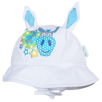 Palarie de vara Mic Pitic cu urechi si imprimeu cu magarus, Alb/ Bleu Palarie de vara Mic Pitic cu urechi si imprimeu cu magarus, Alb/ Bleu