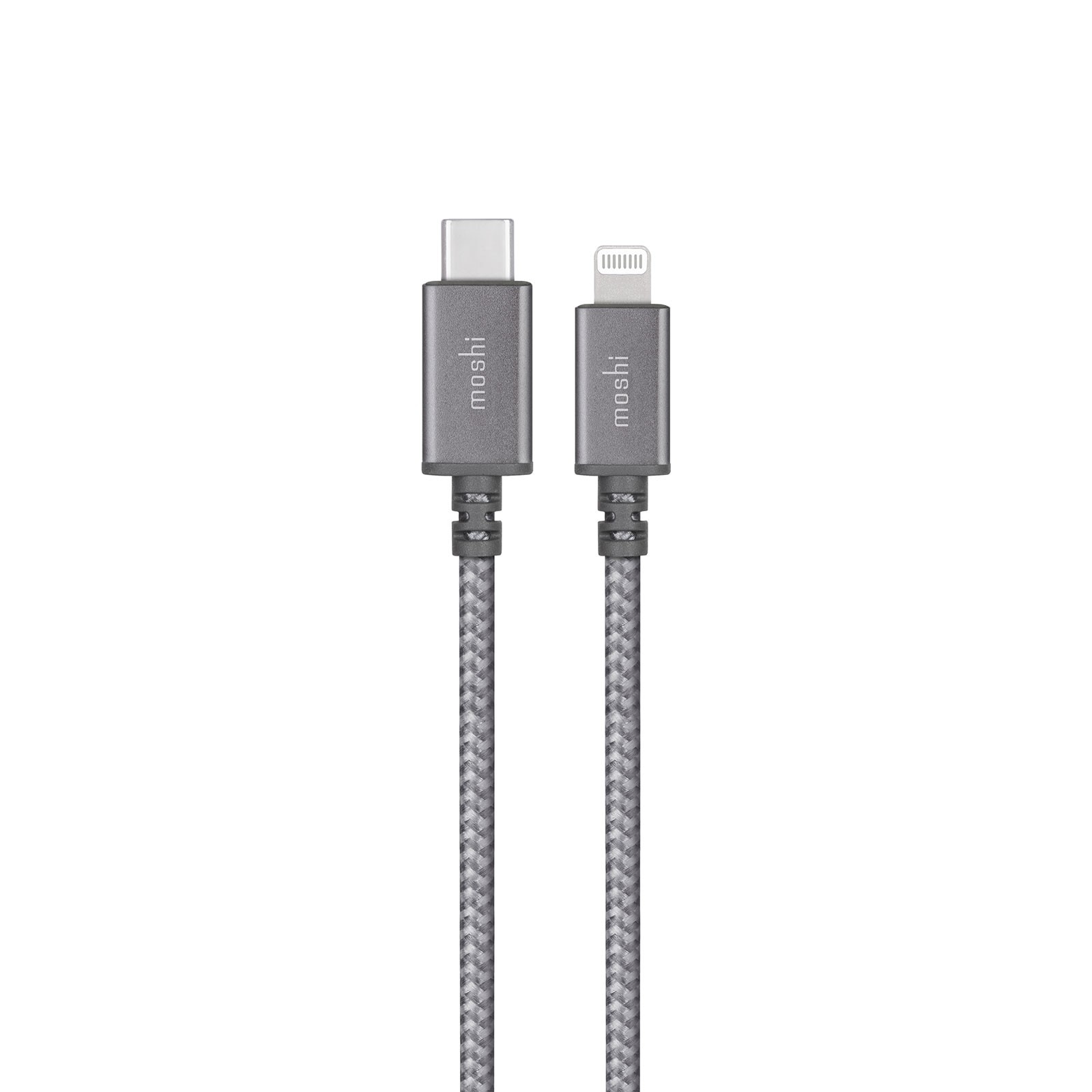 Cablul USB-C Lightning certificat (MFI) pentru dispozitivele Apple cu port Lightning (25 cm), Moshi Integra (gri)