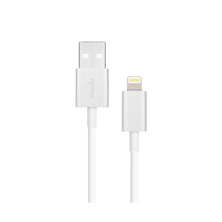 Cablu USB pentru iPhone X, iPhone 8, iPhone 7, iPad, iPod cu Lightning (100 cm), Moshi Lightning (alb)