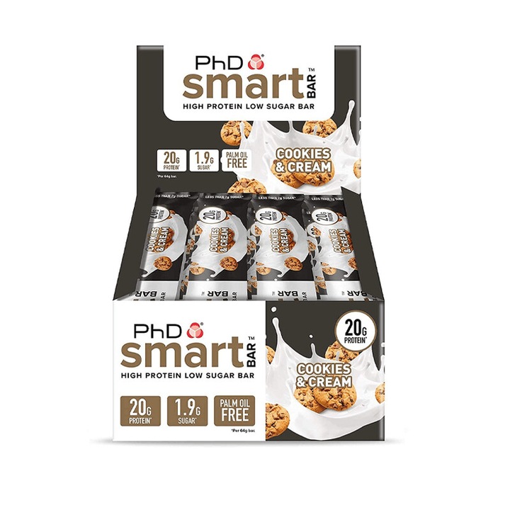Cutie 12 batoane PhD Smart Bar Biscuiti si Frisca 64g