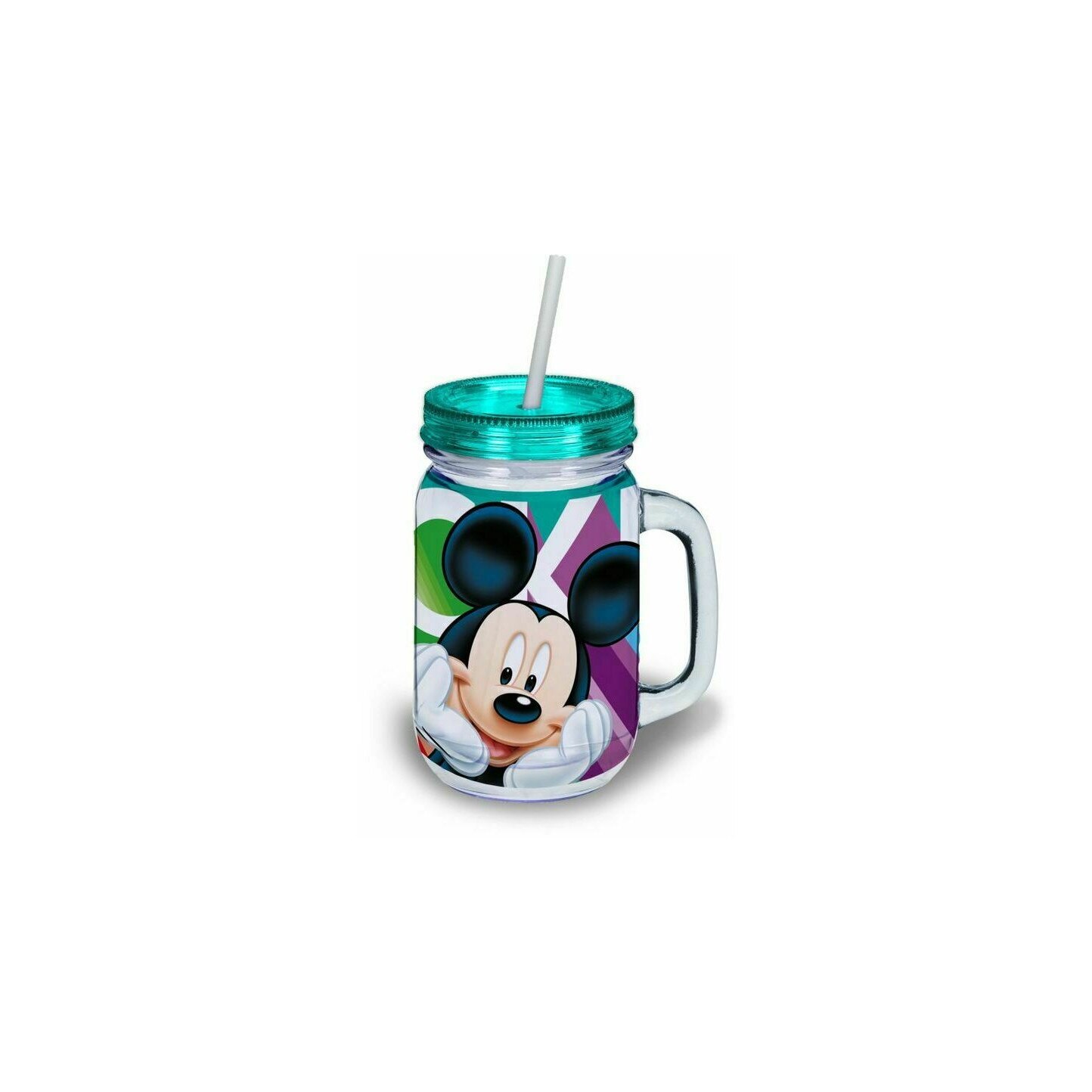 Cana cu pai, Mickey Mouse, turcoaz, 400 ml