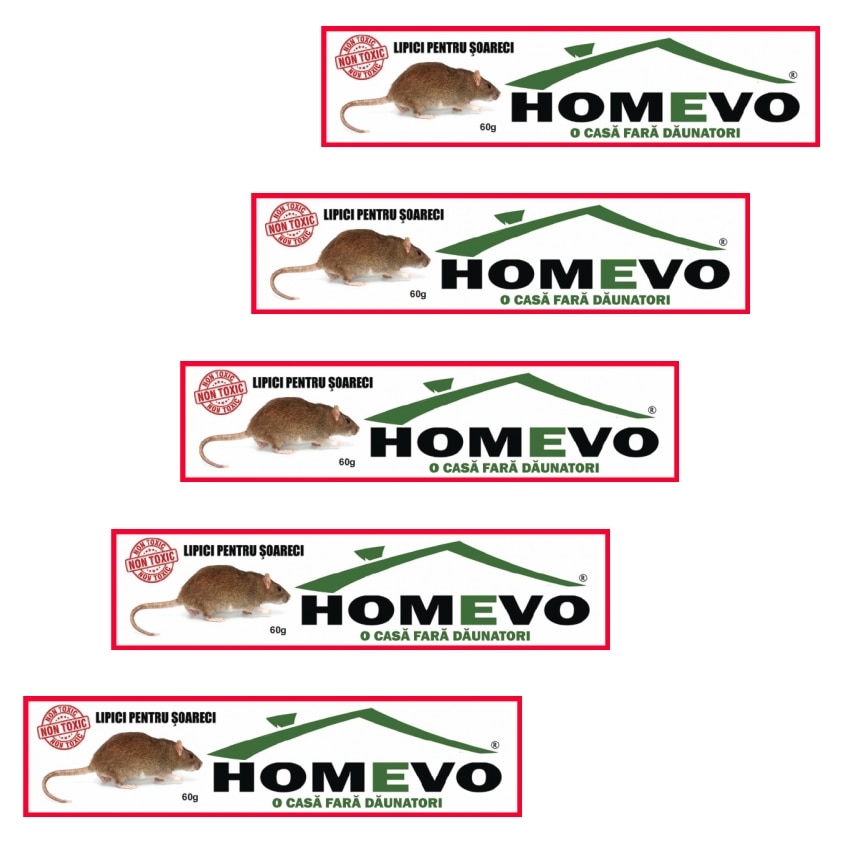 Set 5 x Homevo Capcana tip lipici pentru soareci si sobolani 60g