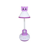 Lampa LED pentru copii cu animalute cu 3 culori de iluminare , suport pixuri , Alb-Roz