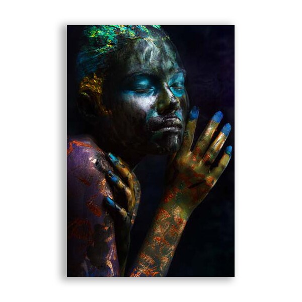 Tablou Canvas - Portret, Femeie, Aur, Multicolor, Maini, Vis, Bronz, 80x120 cm