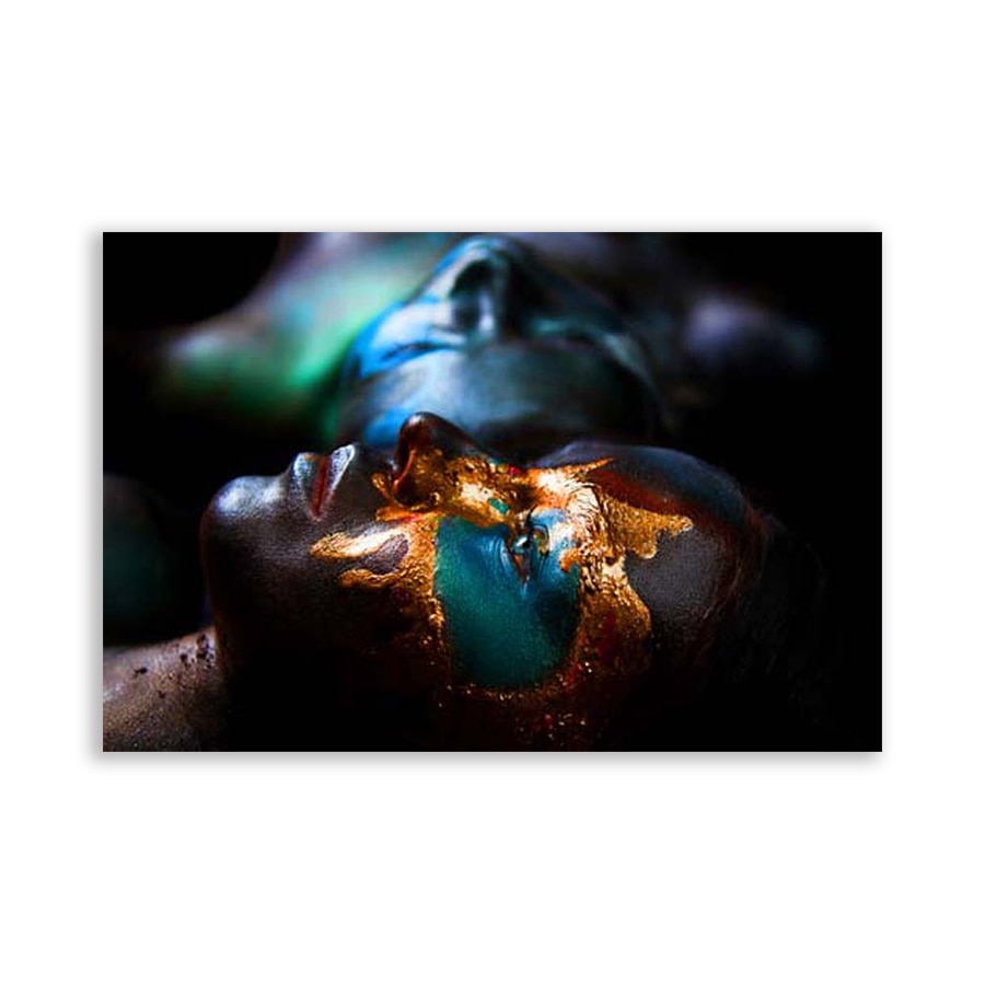 Tablou Canvas - Portret, Femeie, Aur, Gold, Noapte, Bronz, Albastru, Multicolor, 80x120 cm