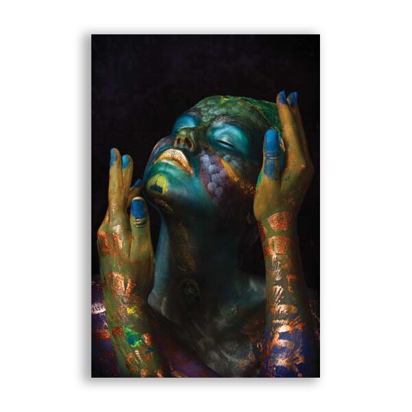 Tablou Canvas - Portret, Femeie, Aur, Multicolor, Maini, Vis, 80x120 cm