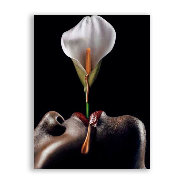 Tablou Canvas - Portret, Femeie, Floare, Buze, Rosu, 90x120 cm