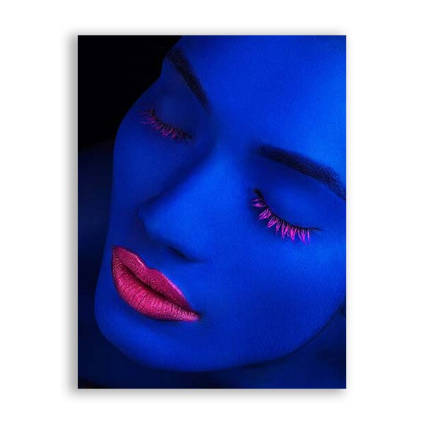 Tablou Canvas - Portret, Femeie, Neon, Albastru, Roz, 90x120 cm