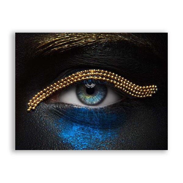 Tablou Canvas - Portret, Femeie, Ochi, Aur, Gold, Albastru, 90x120 cm