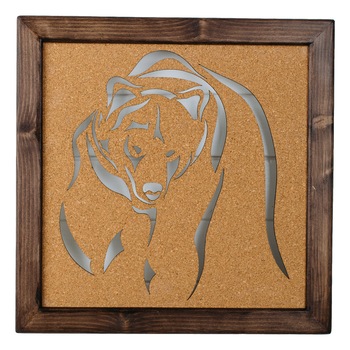 Tablou decorativ iluminat RGB cu telecomanda, cu motiv Urs, unicat, acoperit cu pluta, handmade, rustic, 51 x 51 x 4cm Tablou decorativ iluminat RGB cu telecomanda, cu motiv Urs, unicat, acoperit cu pluta, handmade, rustic, 51 x 51 x 4cm