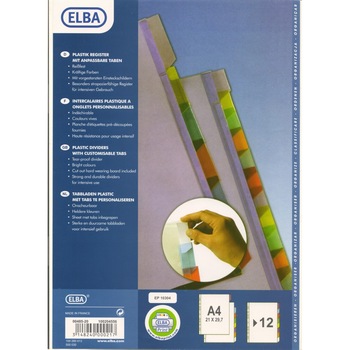 Separatoare plastic 12 culori/set, index personalizabil, ELBA MAXI Separatoare plastic 12 culori/set, index personalizabil, ELBA MAXI