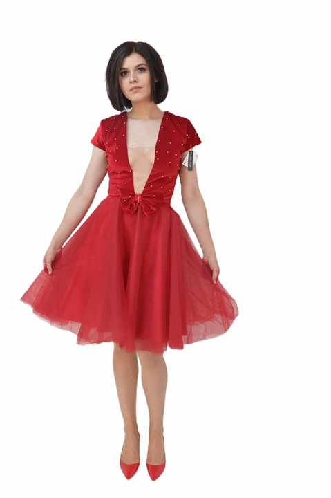 Rochie catifea babydoll, marimea 36, culoare rosu