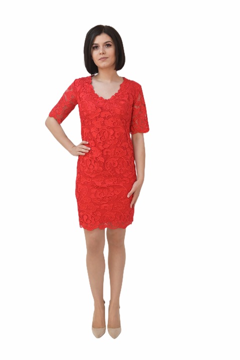Rochie broderie, marimea 36, culoare rosu