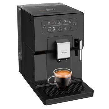 Espressor automat KRUPS Intuition EA870810, 15 bari, indicatori luminosi, tehnologie Quattro Force, 3 pre-setari intensitate, functie spumare lapte, functie memorare favorite, negru Espressor automat KRUPS Intuition EA870810, 15 bari, indicatori luminosi, tehnologie Quattro Force, 3 pre-setari intensitate, functie spumare lapte, functie memorare favorite, negru
