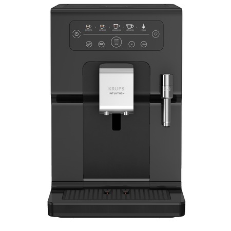 Espressor automat KRUPS Intuition EA870810, 15 bari, indicatori luminosi, tehnologie Quattro Force, 3 pre-setari intensitate, functie spumare lapte, functie memorare favorite, negru