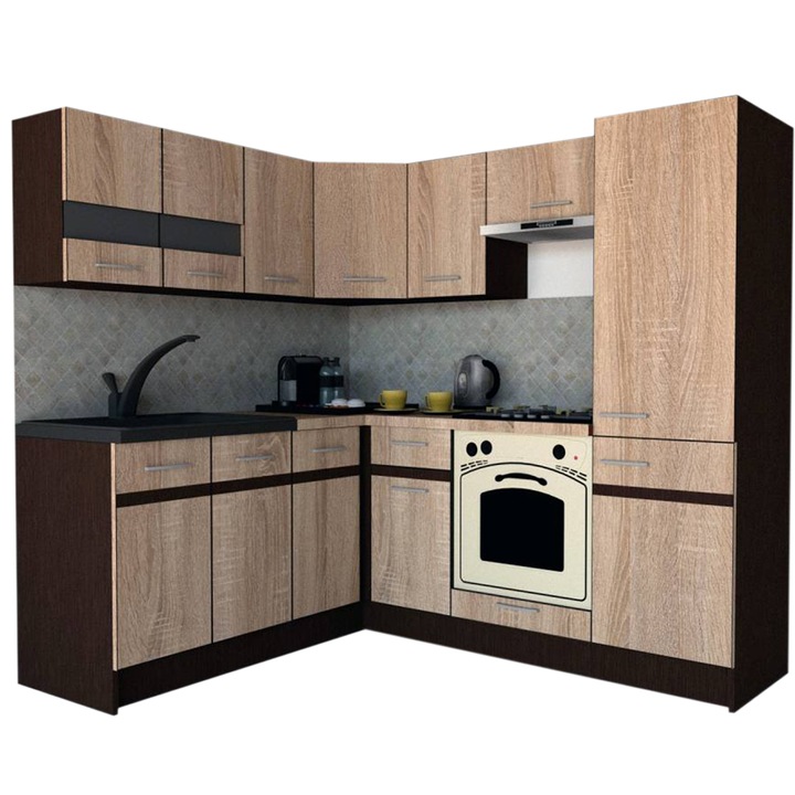 Set Bucatarie de Colt GENA NEW 7 ST. 180-210, Cu Corp de Cuptor, Stejar Sonoma