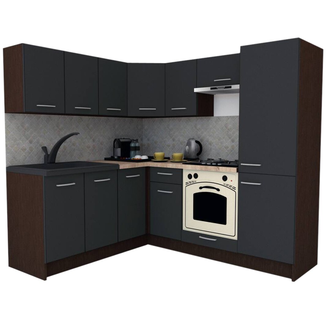 Set Bucatarie de Colt GENA NEW 7 ST. 180-210, Cu Corp de Cuptor, Wenge / Decor 0164