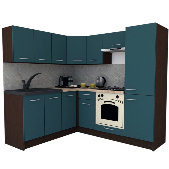 Set Bucatarie de Colt GENA NEW 7 ST. 180-210, Cu Corp de Cuptor, Wenge / Decor 0244