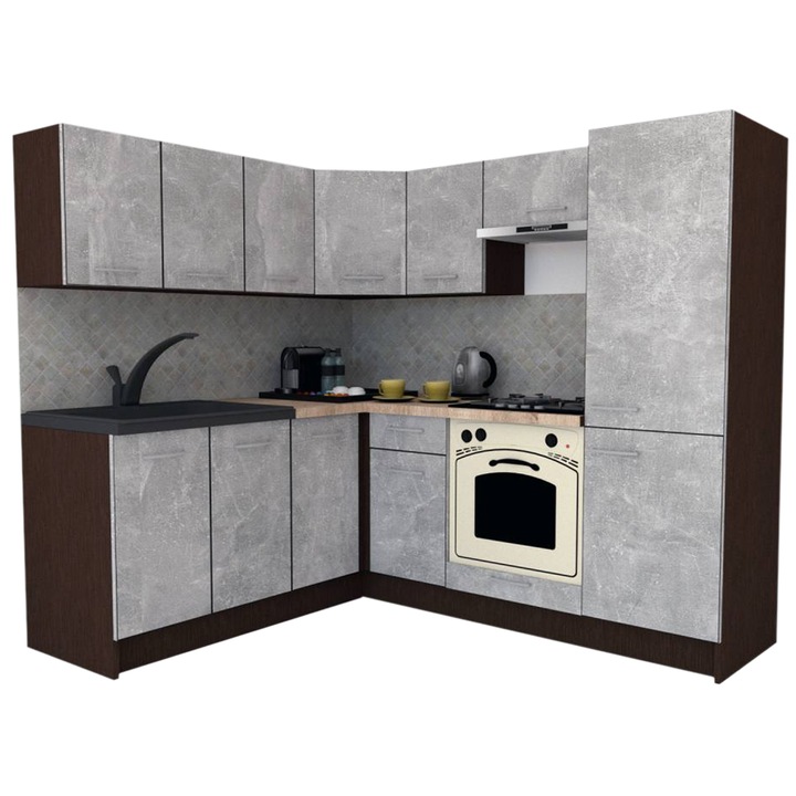 Set Bucatarie de Colt GENA NEW 7 ST. 180-210, Cu Corp de Cuptor, Wenge / Decor 4298