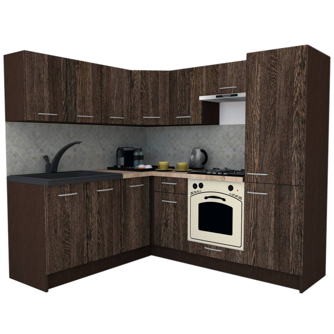 Set Bucatarie de Colt GENA NEW 7 ST. 180-210, Cu Corp de Cuptor, Wenge / Decor 7648