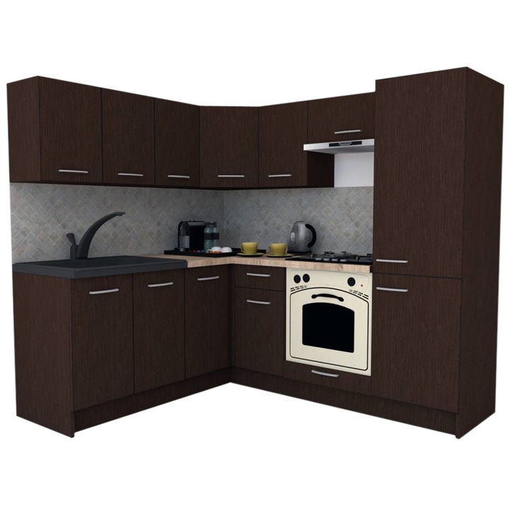 Set Bucatarie de Colt GENA NEW 7 ST. 180-210, Cu Corp de Cuptor, Wenge / Decor 8548
