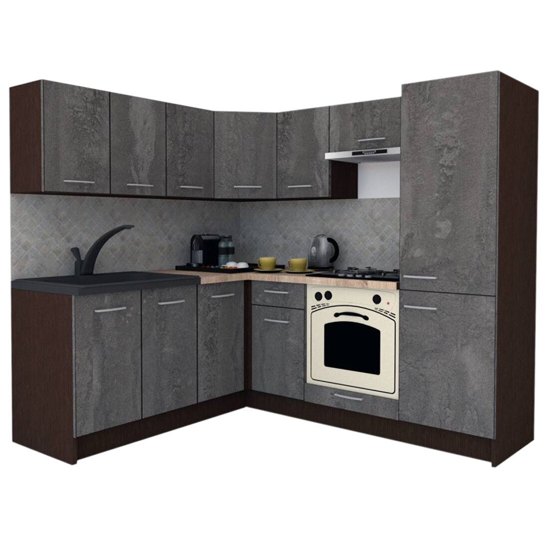 Set Bucatarie de Colt GENA NEW 7 ST. 180-210, Cu Corp de Cuptor, Wenge / Decor K352