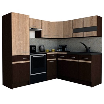 Set Bucatarie de Colt GENA NEW 8 DR. 180-210, Genarom, Fara Corp de Cuptor, Wenge / Stejar Sonoma Set Bucatarie de Colt GENA NEW 8 DR. 180-210, Genarom, Fara Corp de Cuptor, Wenge / Stejar Sonoma