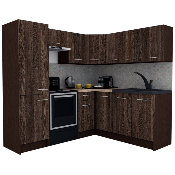 Set Bucatarie de Colt GENA NEW 8 DR. 180-210, Genarom, Fara Corp de Cuptor, Wenge / Decor 7648
