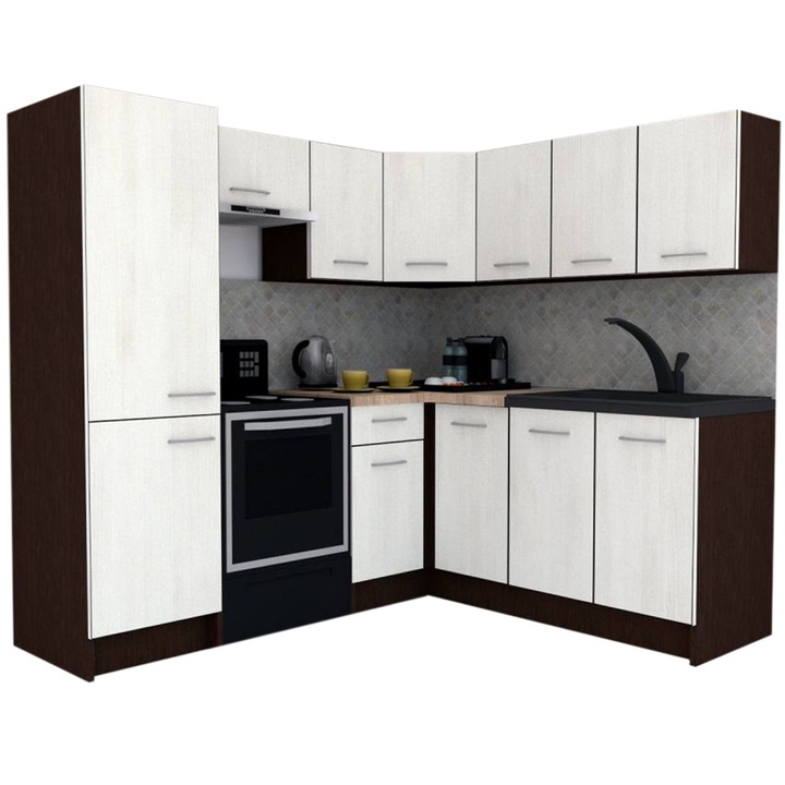 Set Bucatarie de Colt GENA NEW 8 DR. 180-210, Genarom, Fara Corp de Cuptor, Wenge / Decor 8508