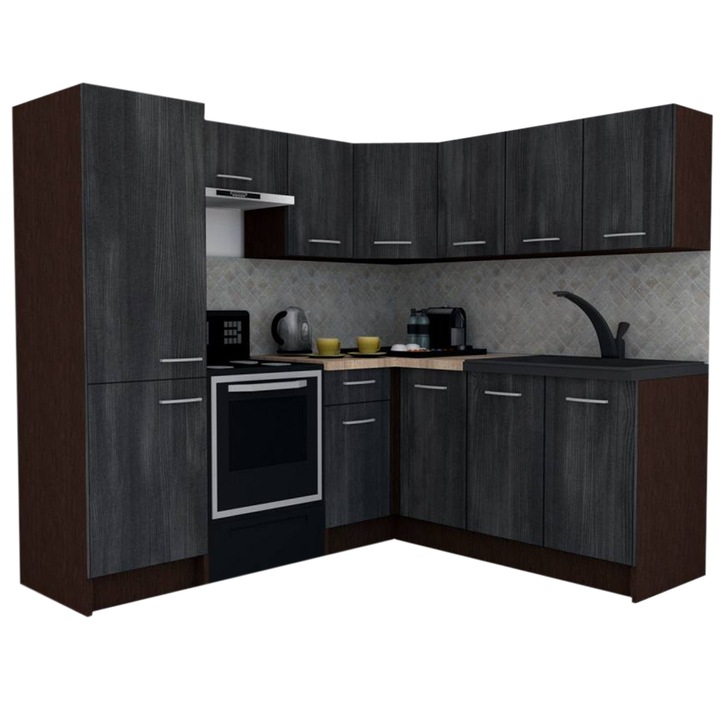 Set Bucatarie de Colt GENA NEW 8 DR. 180-210, Genarom, Fara Corp de Cuptor, Wenge / Decor 8509