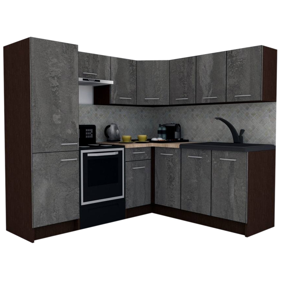 Set Bucatarie de Colt GENA NEW 8 DR. 180-210, Genarom, Fara Corp de Cuptor, Wenge / Decor K352