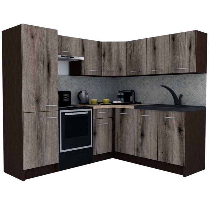 Set Bucatarie de Colt GENA NEW 8 DR. 180-210, Genarom, Fara Corp de Cuptor, Wenge / Decor K366