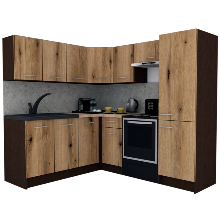 Set Bucatarie de Colt GENA NEW 8 ST. 180-210, Genarom, Fara Corp de Cuptor, Wenge / Decor K365