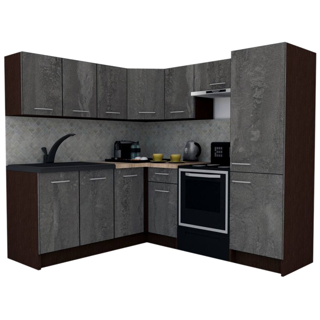 Set Bucatarie de Colt GENA NEW 8 ST. 180-210, Genarom, Fara Corp de Cuptor, Wenge / Decor K352