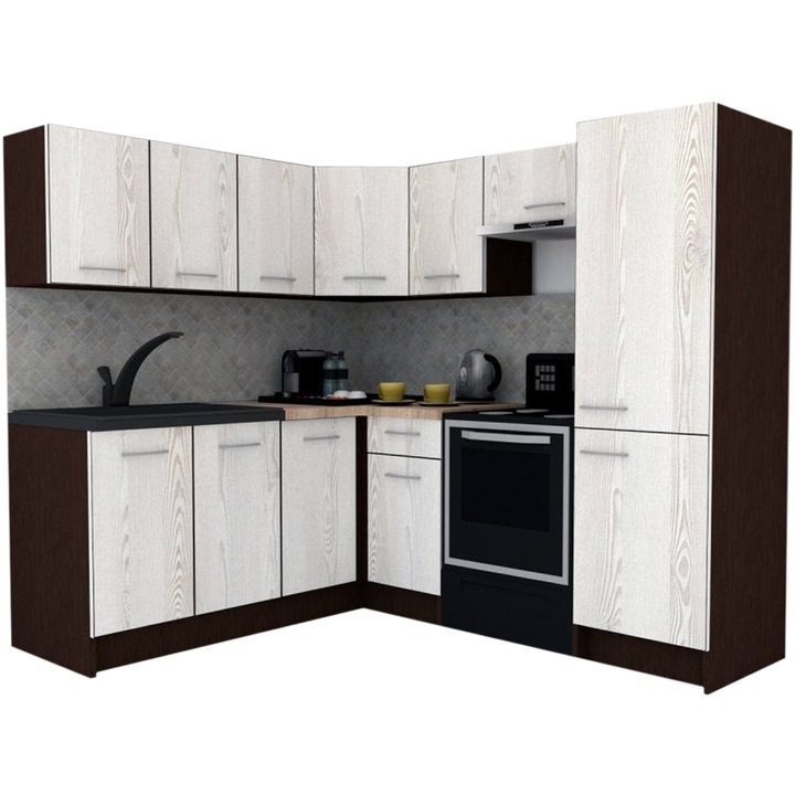 Set Bucatarie de Colt GENA NEW 8 ST. 180-210, Genarom, Fara Corp de Cuptor, Wenge / Decor K010