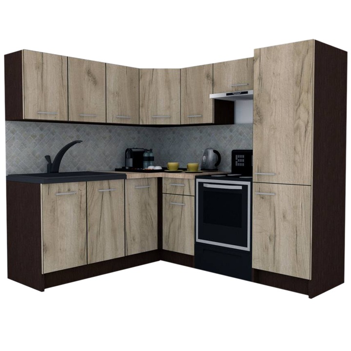 Set Bucatarie de Colt GENA NEW 8 ST. 180-210, Genarom, Fara Corp de Cuptor, Wenge / Decor K002