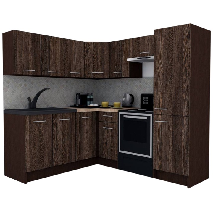 Set Bucatarie de Colt GENA NEW 8 ST. 180-210, Genarom, Fara Corp de Cuptor, Wenge / Decor 7648