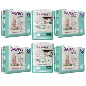 Pachet scutece ecologice pentru copii Bambo Nature, Nr. 2 (3-6 kg), 120 bucati si Aleze/Protectii absorbante ecologice pentru pat Bambo Nature, 60x60cm, 20 bucati Pachet scutece ecologice pentru copii Bambo Nature, Nr. 2 (3-6 kg), 120 bucati si Aleze/Protectii absorbante ecologice pentru pat Bambo Nature, 60x60cm, 20 bucati