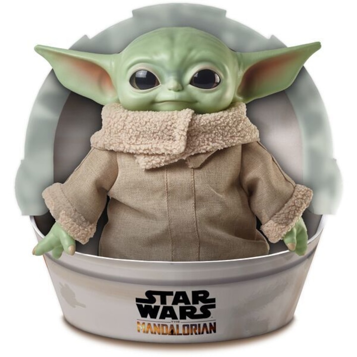Figurina Baby Yoda, Star Wars, Mattel, The Mandalorian Child, 29 cm