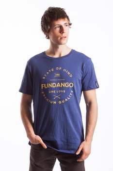 Fundango, Tricou regular fit cu model logo, Albastru inchis