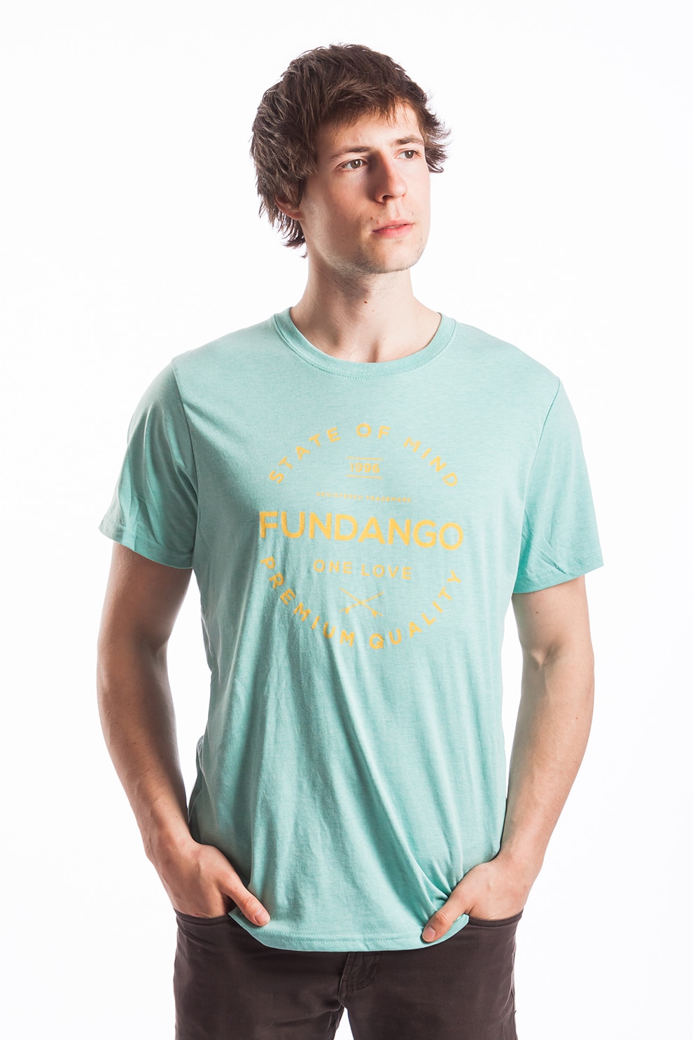 Fundango, Tricou regular fit cu model logo, Verde menta