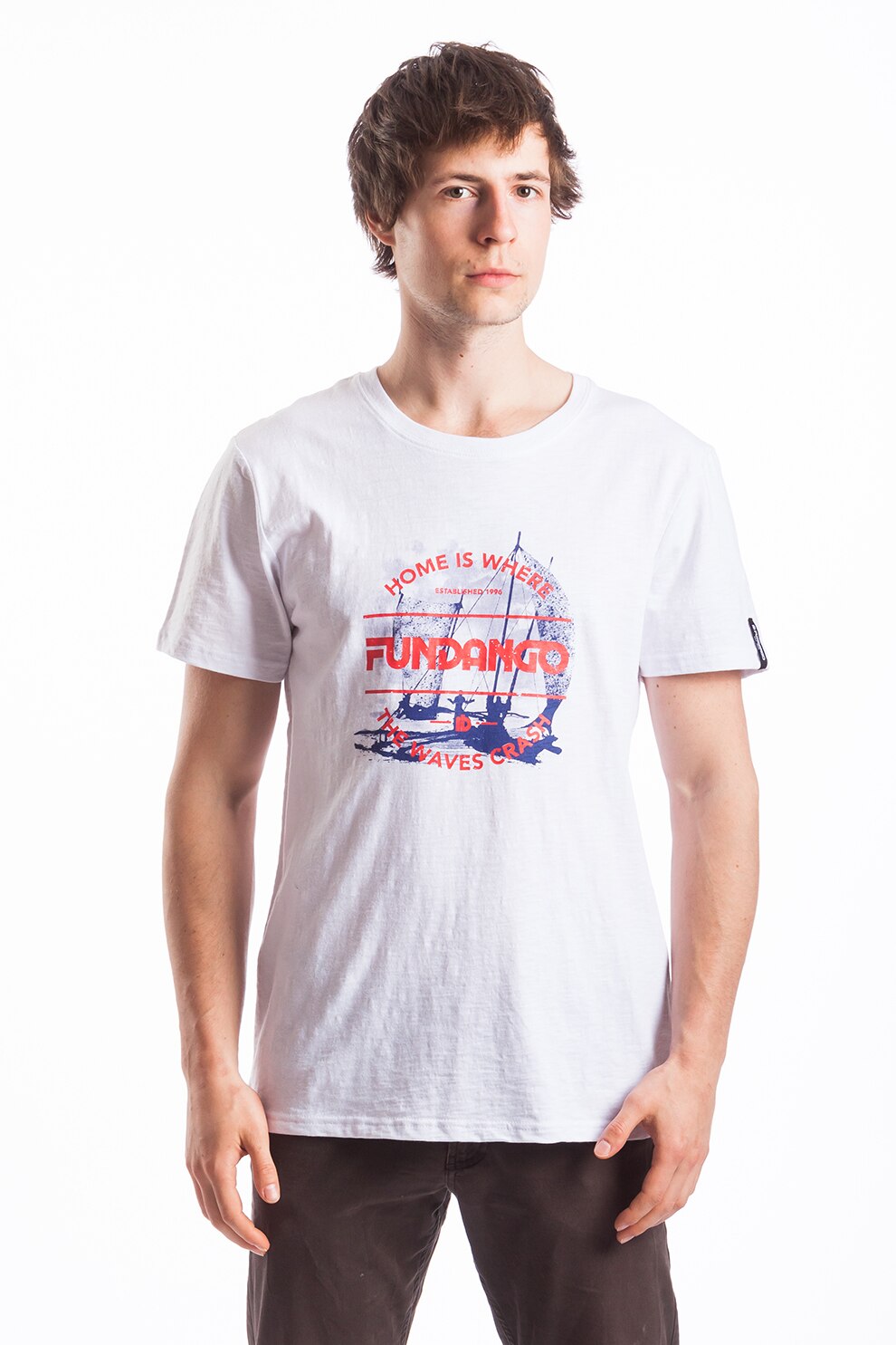 Fundango, Tricou regular fit cu imprimeu grafic si logo, Alb
